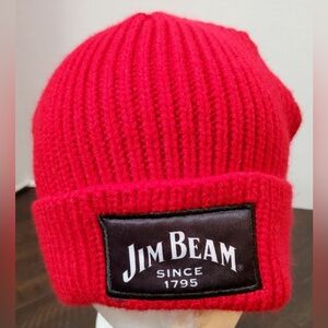 Jim Beam Whiskey Knit Winter Beanie Hat Cap Red Drink Smart Adult One Size NEW